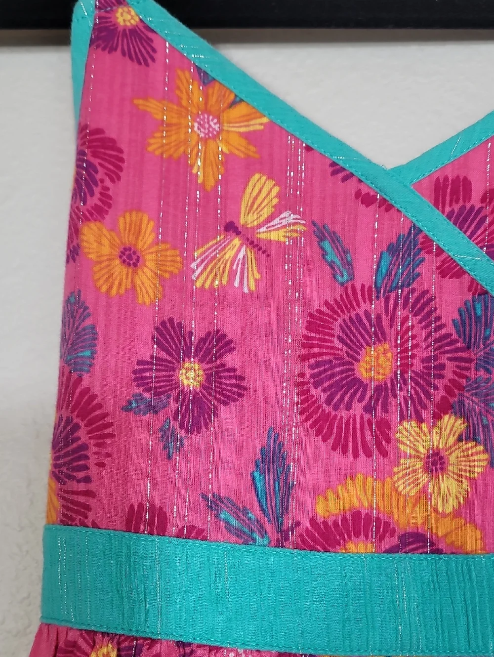 Vintage Bloom Girls Floral Dress Size 12/14 Pink Metallic Fit Flare Cottagecore